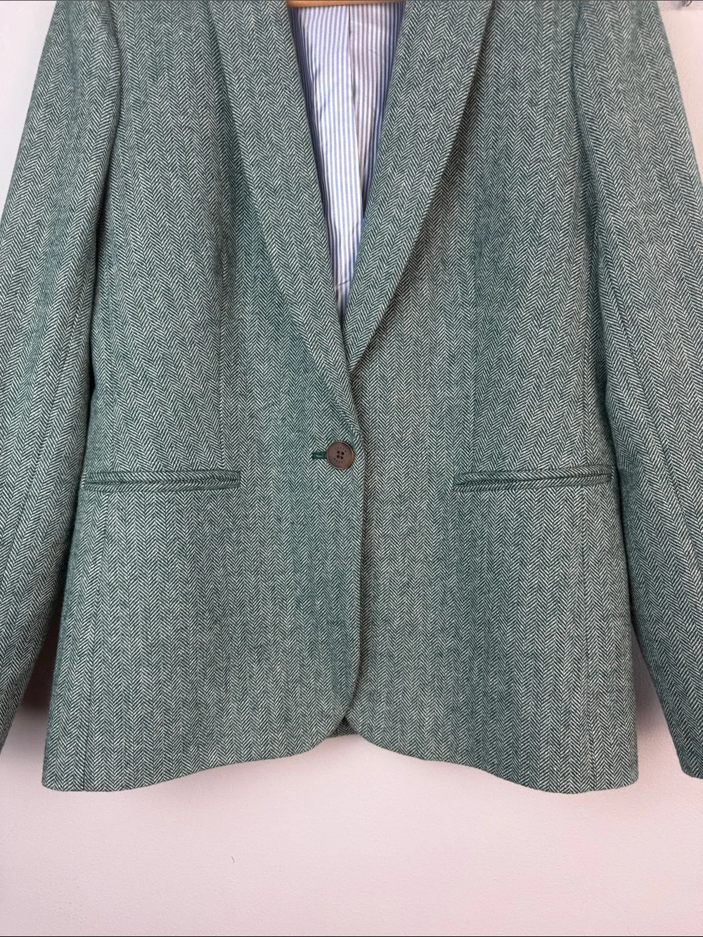 J. Crew FA24 Hollander Blazer Wool Blend in Green Herringbone Office Preppy Work